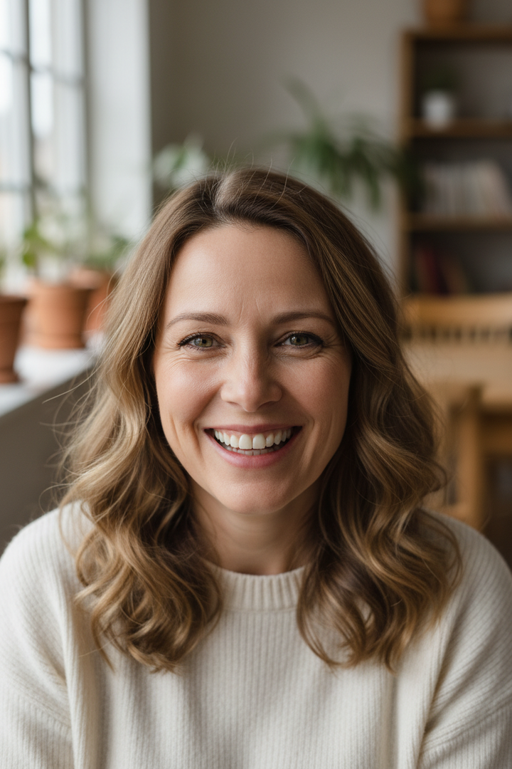 Realistic woman portrait mid 40s